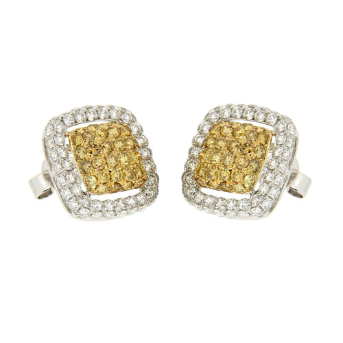Square White and Yellow Diamond Studs