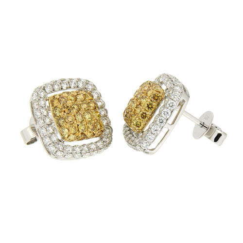 Square White and Yellow Diamond Studs