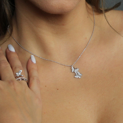 Twining , Double Butterfly Diamond & White Gold Necklace