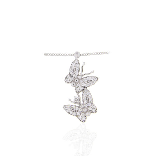 Twining , Double Butterfly Diamond & White Gold Necklace