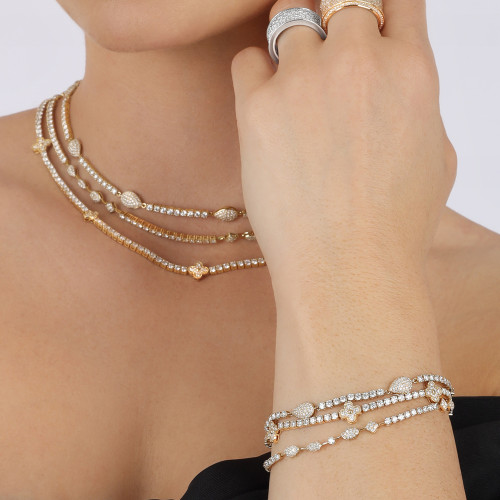 Diamond And Gold Clover Tennis Bracelet