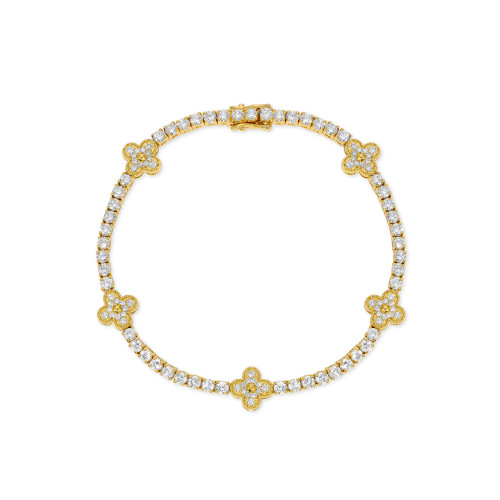 Diamond And Gold Clover Tennis Bracelet